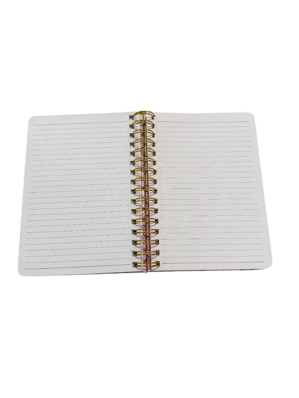 Holographic Geometric Spiral Journal Notebook Pink Yellow Pen&Gear